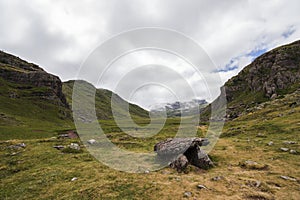 Megalith in a valley of Aragon in a cloudy day