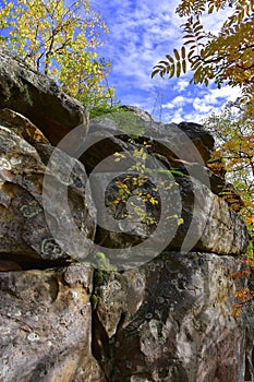 Megalithic laying of stone walls in the Kamenny Gorod tract Perm Territory, Russia