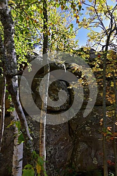 Megalithic stone masonry in the town of Kamenny Gorod in the Middle Urals