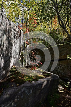 Megalithic stone masonry in the town of Kamenny Gorod in the Middle Urals