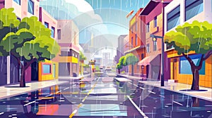 The megalopolis infrastructure, urban architecture Cartoon modern illustration of a city street with a paved road at