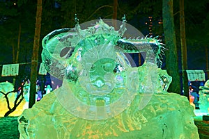 The megalosaurus of ice lamp in the park nightscape