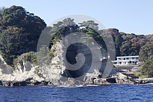 Megane Rock in Katsuura Bay Chiba Japan taken from the Ocean side.