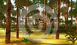 Meganeura Insects in Carboniferous Period Forest