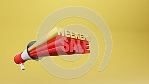 Megaphone 3d rendering with wording weekend sale 3d rendering