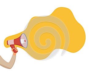 Megaphone announcement vector cartoon style illustration with speech bubble.