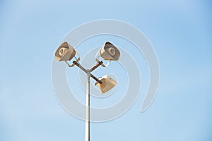 Megaphone and blue sky.