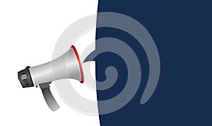 Megaphone with blue speech bubble on white background banner poster For advertising and