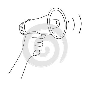 Megaphone cartoon vector and illustration, black and white, hand drawn, sketch style.