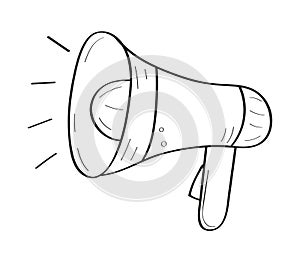 Megaphone doodle icon vector. Retro megaphone on a white background. Business sign in outline style.