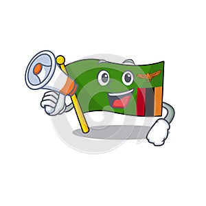 With megaphone flag zambia mascot isolated with character