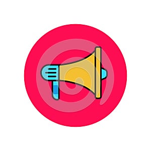 Megaphone icon with colorful design in red circle shape