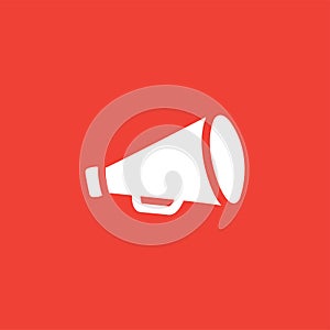 Megaphone Icon On Red Background. Red Flat Style Vector Illustration