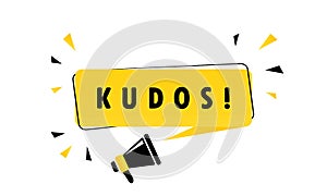 Megaphone with Kudos speech bubble banner. Loudspeaker. Can be used for business, marketing and advertising. Vector EPS 10.