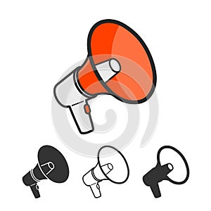 Megaphone loudspeaker icon set in different styles