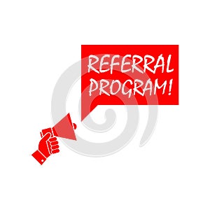 Megaphone with Referral program icon. Referral program chat think megaphone message isolated on white background
