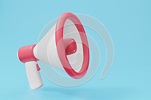 Megaphone shout sound or voice concept. Business speaker microphone 3D render in pastel color