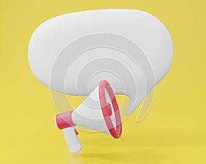 Megaphone shout sound or voice concept. Business speaker microphone with chat bubble