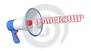 Megaphone text LEADERSHIP. Concept guidance, notification, attention grabbing. 3D animation.