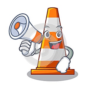 With megaphone traffic cone on road cartoon shape