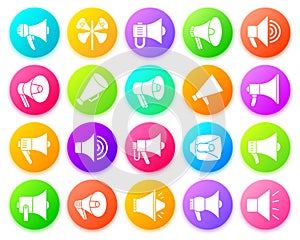 Megaphone white silhouette icons vector button set