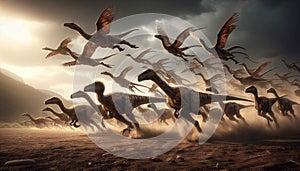 Megaraptor Skillfully Climbing a Steep Cliff, Displaying Agility and Sharp Claws Against a Rugged Backdrop photo