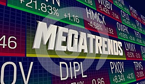 Megatrends Structural Change Stock Market Ticker Prices Companies 3d Illustration