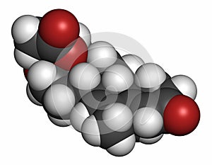 Megestrol acetate appetite stimulant drug molecule. Also used as cancer drug in in combination contraceptives. Atoms are.