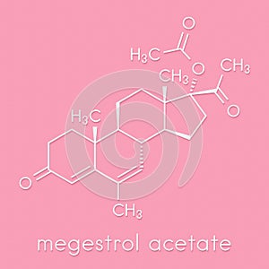 Megestrol acetate appetite stimulant drug molecule. Also used as cancer drug in in combination contraceptives. Skeletal formula.