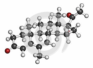 Megestrol molecule. Megestrol acetate, the ester of megestrol is used as an appetite stimulant and cancer drug. Atoms are