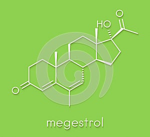 Megestrol molecule. Megestrol acetate, the ester of megestrol is used as an appetite stimulant and cancer drug. Skeletal formula.