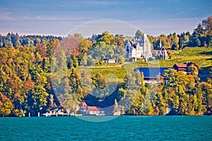Meggenhorn Castle and idyllic lake Luzern landscape view