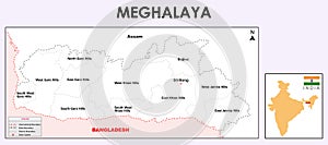 Meghalaya Map. Meghalaya administrative and political vector map in India.