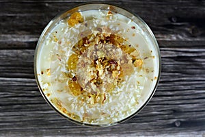 Mehalabia Muhallebi with milk flavor powder, Middle Eastern milk pudding commonly made with rice, sugar, milk and either rice