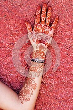 Mehendi art or Heena Tattoo on the hand photo