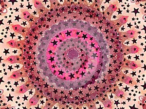 Mehendi colorful watercolor kaleidoscope circular background with stars