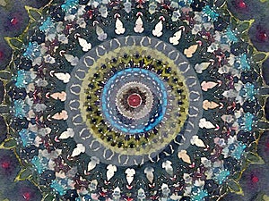 Mehendi colorful watercolor kaleidoscope circular background with stars
