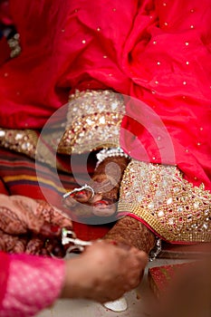 Mehendi or Hena or Hina on the feet of asian bride