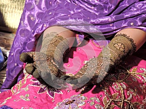 Mehndi applied on the hands of a Muslim bride in India