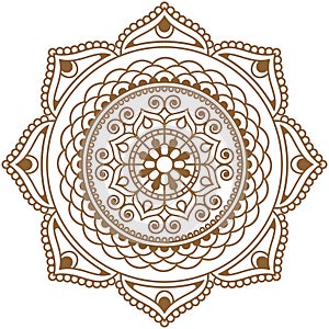 Mehndi henna brown Indian element flower mandala for tatoo or card