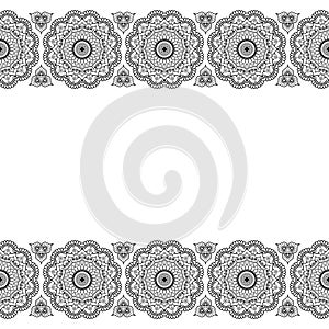 Mehndi Henna Indian line lace floral elements pattern card and tattoo on white background