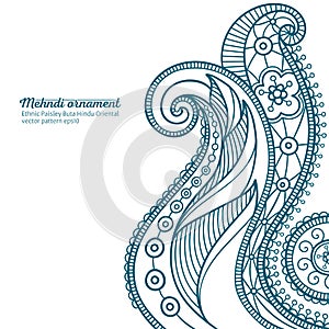 Mehndi vector pattern, ethnic paisley buta hindu, floral motif