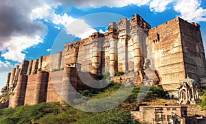 Mehrangarh Fort medieval stone architecture at Jodhpur Rajasthan, India