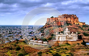 Mehrangharh Fort and Jaswant Thada mausoleum in Jodhpur, Rajasthan, India photo