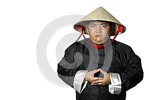 Serious vietnam man isolated on white background