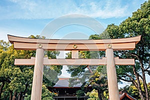 Meiji Jingu shrine Torii gate in Tokyo, Japan