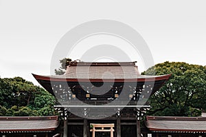 Meiji Jingu Shrine wooden main gate and corridor - Tokyo