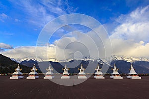 Meili snow mountain and Tibetan stupa, Feilai temple, Yunnan, China