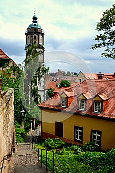 Meissen, Germany: Baroque Church Tower & Houses