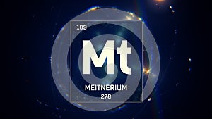 Meitnerium as Element 109 of the Periodic Table 3D illustration on blue background photo